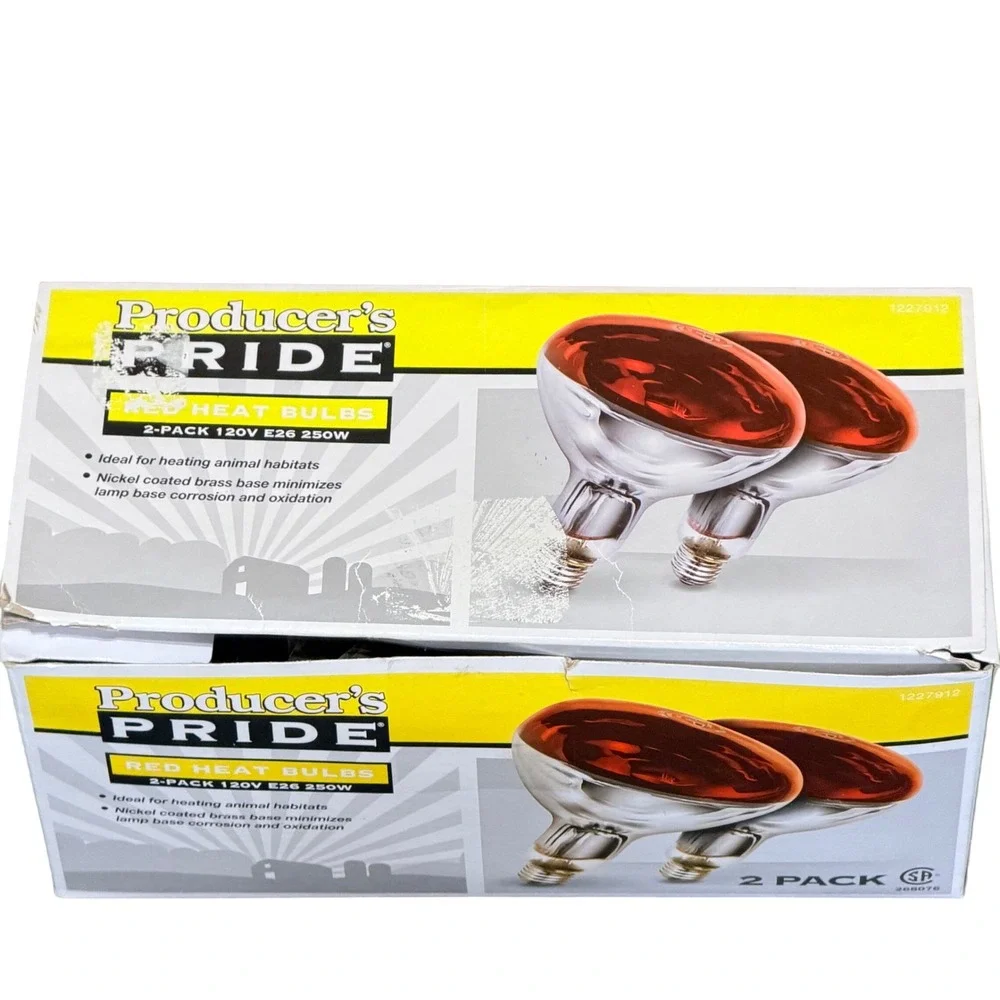 Producer's Pride Red Heat Bulbs 250W E26 2-Pack 120V Animal Habitat Brooder Coop